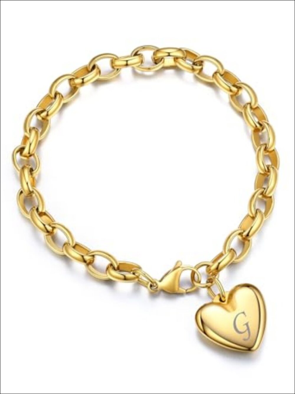 316L Stainless Steel 14k Gold Plated Heart Initial Bracelet